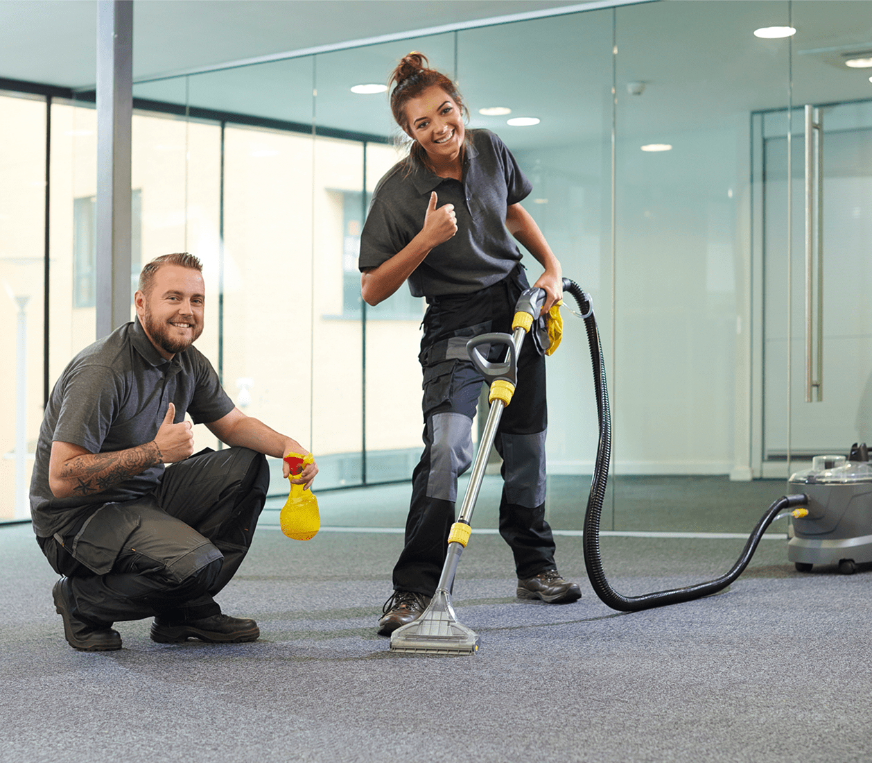 Cleaning team working in an office