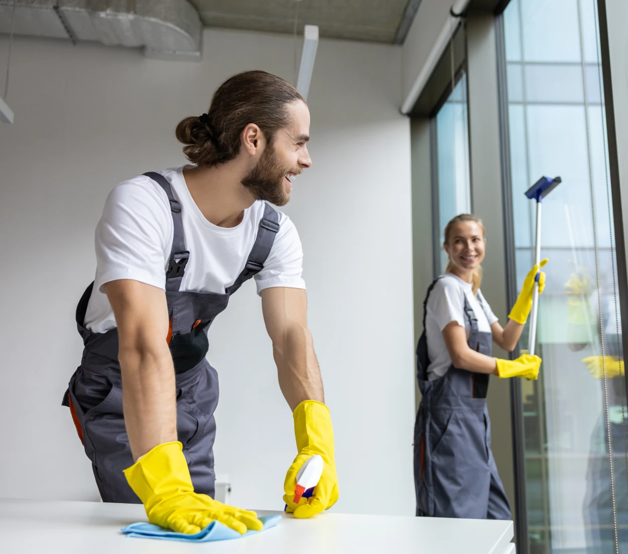 Cleaning team working in modern office